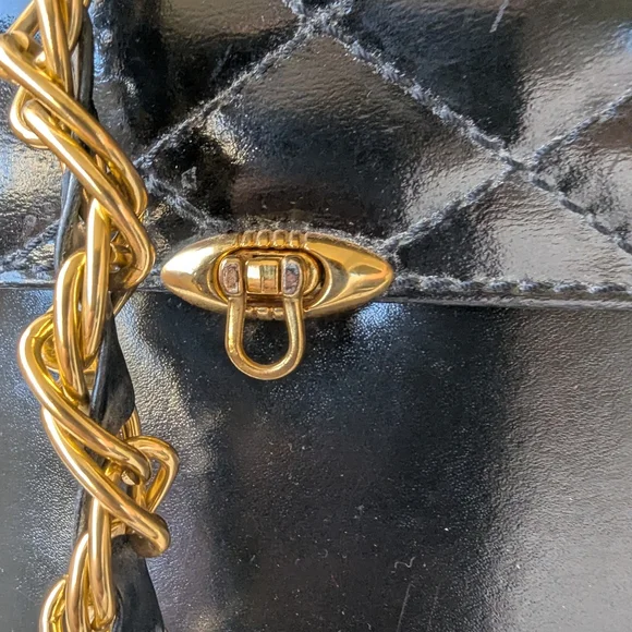 Black Quilted Leather Bag with Gold Chain - Picture 7 of 12
